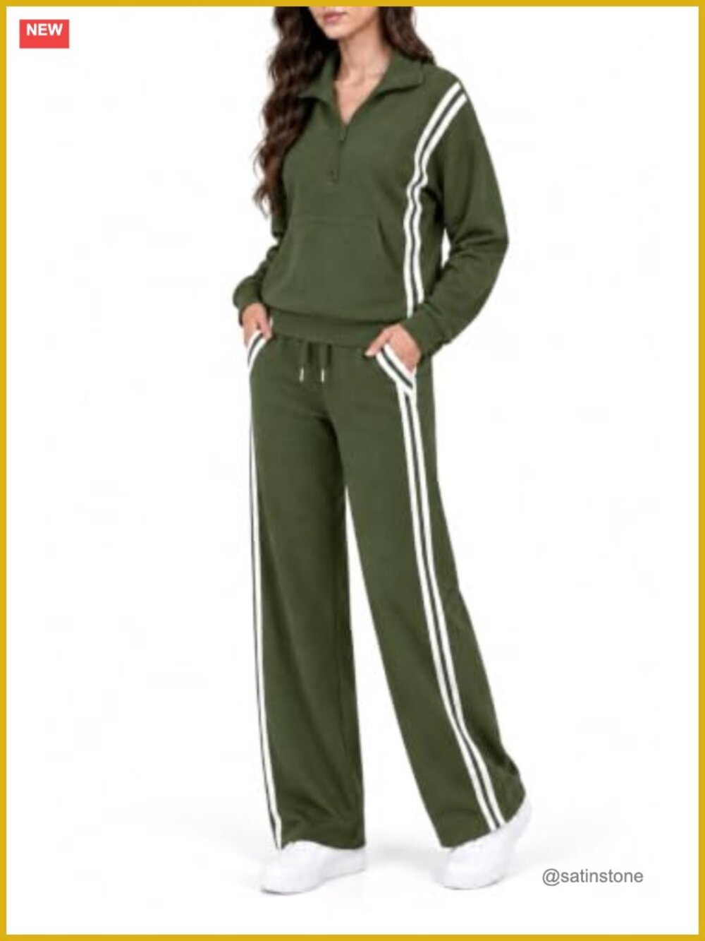 Quarter Zip Pullover Wide Leg Sweatpants Tracksuit Set Athleisure